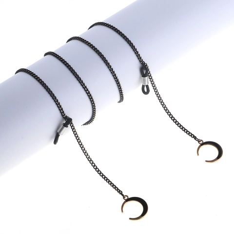Non-Slip Metal Glasses Chain With Moon Pendant Fashion Sunglasses Holder Strap Black Gold Anti-Lost Eyewear Cord