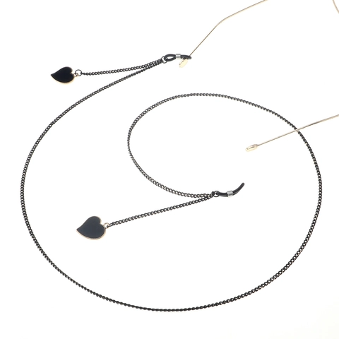 Black Heart Pendant Glasses Chain Minimalist Metal Eyewear Strap Holder Retro Anti Slip Sunglasses Cord With Rubber Loops