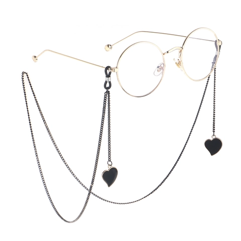 Black Heart Pendant Glasses Chain Minimalist Metal Eyewear Strap Holder Retro Anti Slip Sunglasses Cord With Rubber Loops