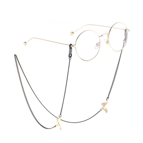 Butterfly Glasses Chain Copper Metal Anti Slip Eyewear Strap With Rhinestone Enamel Charms Adjustable Silicone Loops For Women