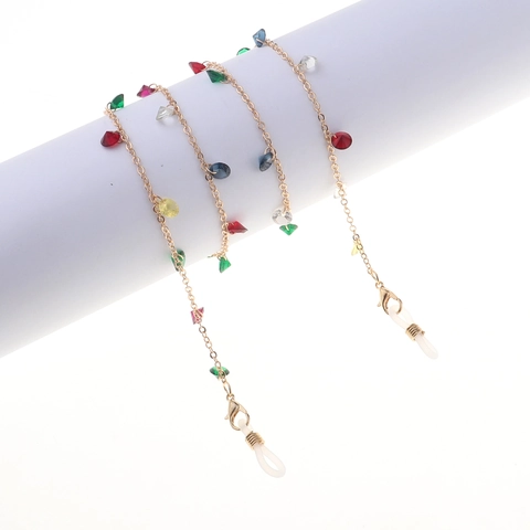 Glasses Chain With Colorful Faceted Beads Gold Metal Eyeglass Strap Anti Lost Decorative Holder For Sunglasses Reading Eyewear