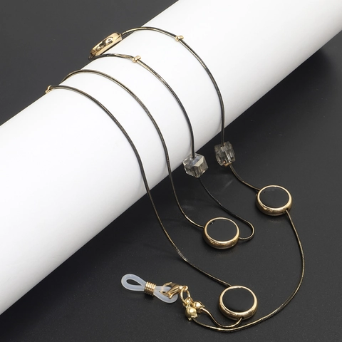 Elegante Catenella Per Occhiali Collana In Lega Di Metallo Con Cristallo Trasparente E Ciondoli Tondi Neri Antiscivolo