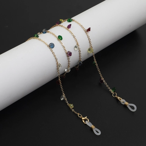 Glasses Chain With Colorful Faceted Beads Gold Metal Eyeglass Strap Anti Lost Decorative Holder For Sunglasses Reading Eyewear