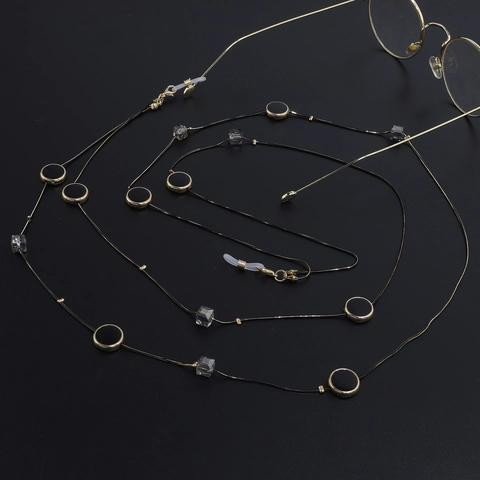 Elegante Catenella Per Occhiali Collana In Lega Di Metallo Con Cristallo Trasparente E Ciondoli Tondi Neri Antiscivolo
