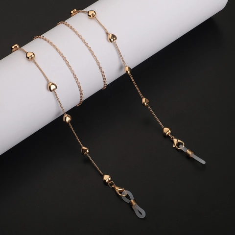 Elegant Heart Bead Glasses Chain Metal Alloy Anti-Slip Eyewear Lanyard Holder For Sunglasses Reading Glasses Neck Strap