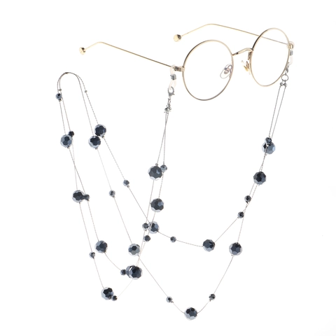 Glasses Chain Necklace Double Layer Faceted Crystal Beads Alloy Non-Slip Anti-Lost Holder Strap Elegant Accessory