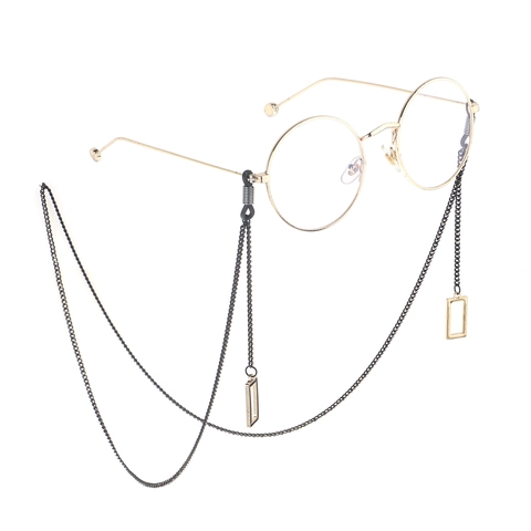 Minimalist Metal Glasses Chain Anti Slip Eyewear Strap Fashion Geometric Rectangular Pendant Neck Cord Holder Black