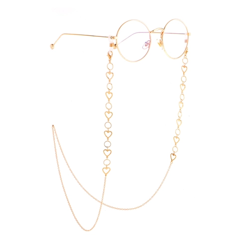 Elegant Gold Copper Alloy Glasses Chain Minimalist Hollow Heart Links Round Rings Anti-slip Eyewear Retainer Holder