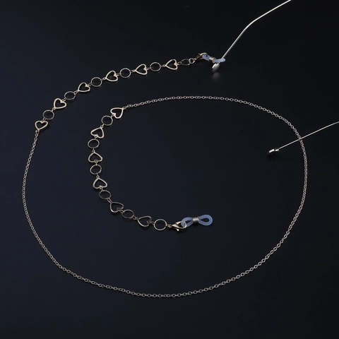 Elegant Gold Copper Alloy Glasses Chain Minimalist Hollow Heart Links Round Rings Anti-slip Eyewear Retainer Holder
