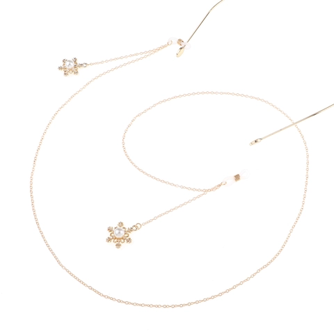Catenella Per Occhiali In Metallo Dorato Con Ciondoli A Fiocco Di Neve E Künstliche Perle Cordino Antiscivolo Elegante