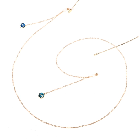 Golden Metal Glasses Chain Non Slip Eyewear Strap Holder With Star Moon Blue Enamel Pendants Decorative Lanyard