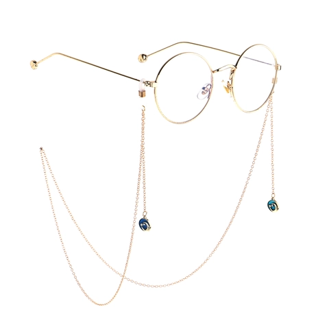 Golden Metal Glasses Chain Non Slip Eyewear Strap Holder With Star Moon Blue Enamel Pendants Decorative Lanyard