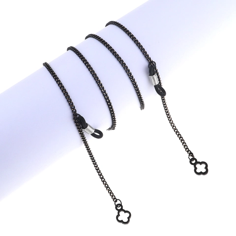 Black Metal Glasses Chain Anti-Slip Eyeglass Holder Lanyard With Clover Pendant Fashionable Women Neck Strap Accessory
