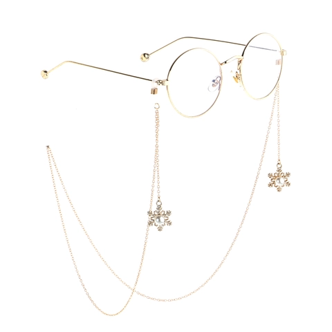 Catenella Per Occhiali In Metallo Dorato Con Ciondoli A Fiocco Di Neve E Künstliche Perle Cordino Antiscivolo Elegante