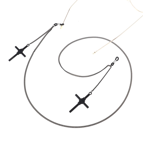 Black Metal Glasses Chain With Cross Pendant Anti-Slip Eyewear Strap For Sunglasses Gothic Style Retro Accessory