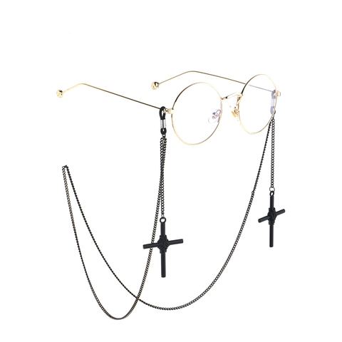 Black Metal Glasses Chain With Cross Pendant Anti-Slip Eyewear Strap For Sunglasses Gothic Style Retro Accessory