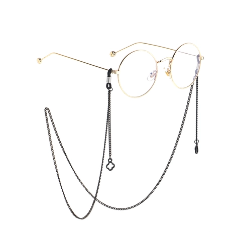 Black Metal Glasses Chain Anti-Slip Eyeglass Holder Lanyard With Clover Pendant Fashionable Women Neck Strap Accessory
