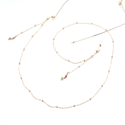 Glasses Chain Metal Gold Color Beaded With Enamel Star Meteor Pendant Anti-Slip Eyeglass Strap For Women