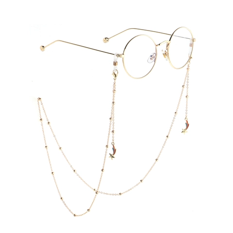 Glasses Chain Metal Gold Color Beaded With Enamel Star Meteor Pendant Anti-Slip Eyeglass Strap For Women