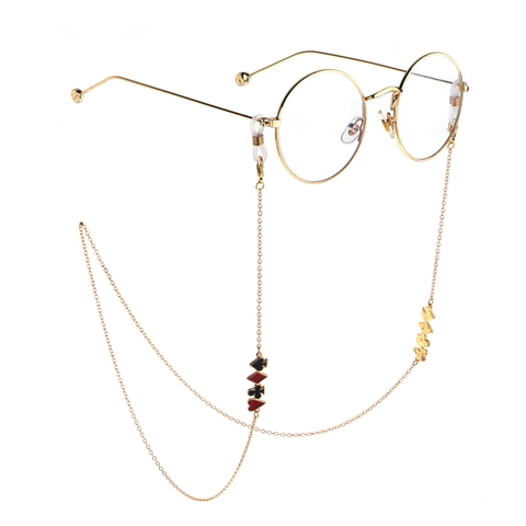 Poker Suit Enamel Charms Glasses Chain Metal Anti-slip Eyewear Strap Golden Copper Link Necklace For Reading Sunglasses