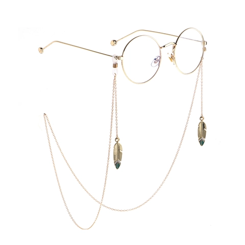 Glasses Chain Metal Anti Slip Eyeglass Strap With Gold Feather Leaf Pendant Retro Neck Cord For Sunglasses Eyewear
