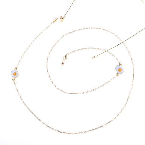 Novelty Gold Copper Glasses Chain Anti-Slip Eyeglass Strap With Cute Enamel Poached Fried Egg Pendant Creative Accessories