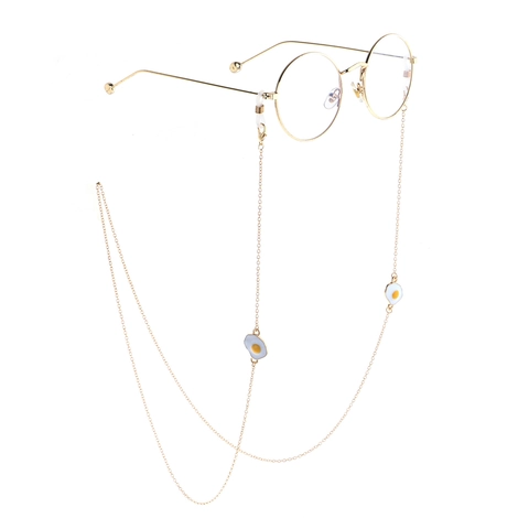Novelty Gold Copper Glasses Chain Anti-Slip Eyeglass Strap With Cute Enamel Poached Fried Egg Pendant Creative Accessories