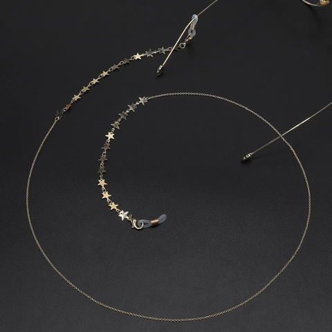 Star Glasses Chain Copper Alloy Metal Anti Slip Eyewear Strap Holder With Silicone Loops Fashionable For Sunglasses