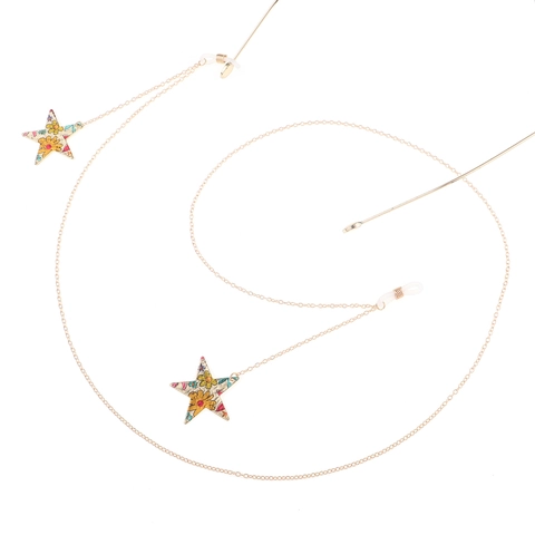 Metal Glasses Chain Star Pendant Colorful Floral Print Eyewear Strap Vintage Anti-Slip Holder Women