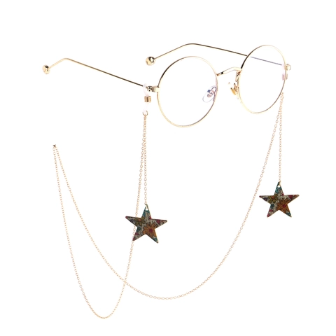 Metal Glasses Chain Star Pendant Colorful Floral Print Eyewear Strap Vintage Anti-Slip Holder Women