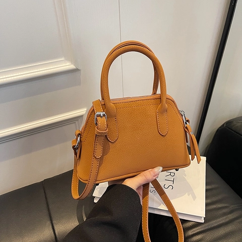 Women Shell Handbag PU Leather Pebbled Texture Simple Retro Shoulder Crossbody Purse Fashion Elegant Small Tote