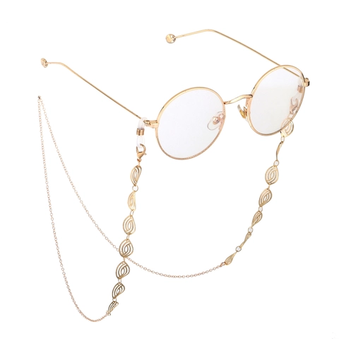 Mode Gouden Brillenketting Holle Ovale Koperen Brilhouder Met Antislip Siliconen Lussen Anti-Verlies Riem Voor Dames