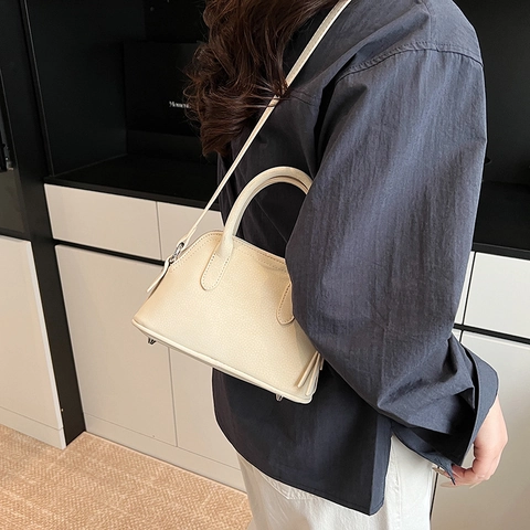 Women Shell Handbag PU Leather Pebbled Texture Simple Retro Shoulder Crossbody Purse Fashion Elegant Small Tote