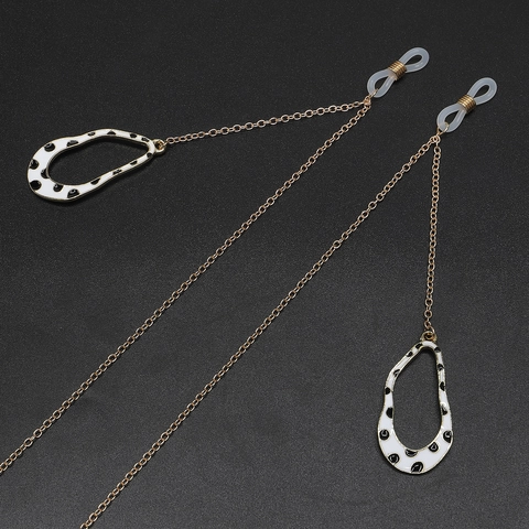 Fashionable Metal Glasses Chain For Women Irregular Polka Dot Enamel Pendant Anti Slip Silicone Loop Gold Neck Strap