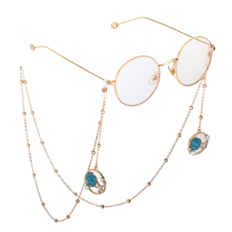 Fashion Glasses Chain Gold Metal Anti-Slip Eyewear Strap Decorative Blue Flower Star Pendant Beaded Accessories Women