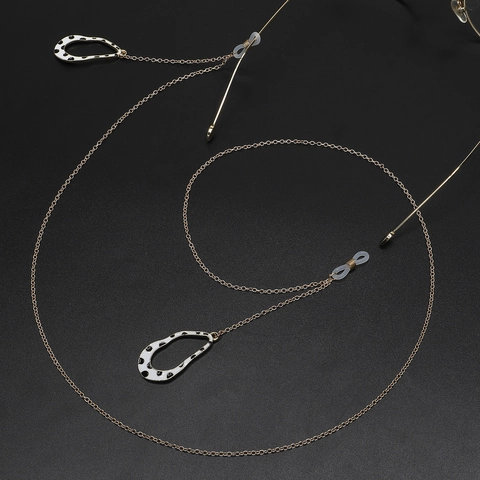 Fashionable Metal Glasses Chain For Women Irregular Polka Dot Enamel Pendant Anti Slip Silicone Loop Gold Neck Strap