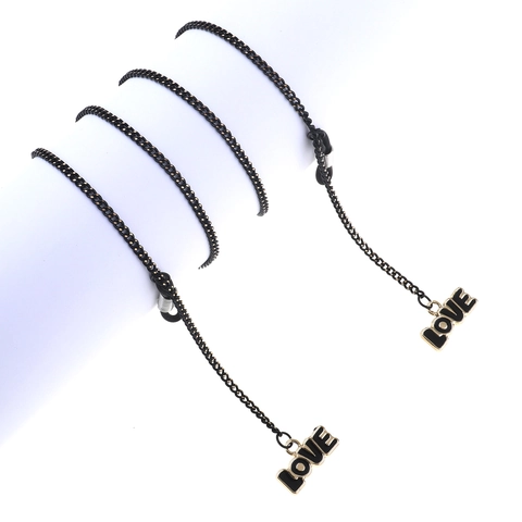 Fashion Black Metal Glasses Chain With Enamel LOVE Alphabet Charms Anti-Slip Eyewear Strap Adjustable Decorative Cord