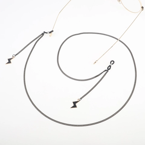 BrillenKette Schwarz Metall Mit Blitz Anhänger Rutschfeste Brillenkordel Halter Für Sonnenbrillen Mode Accessoire