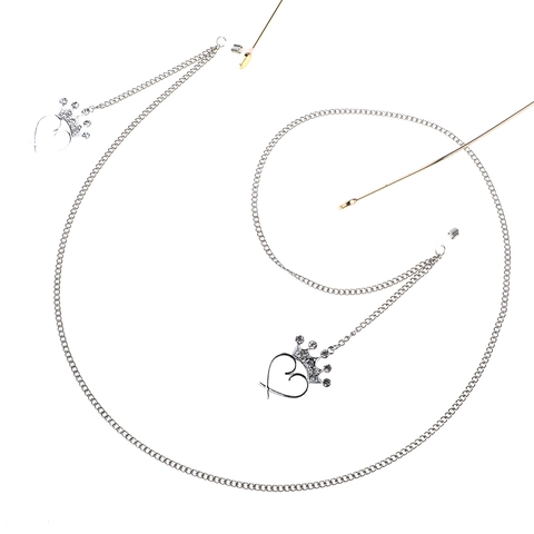Fashion Rhinestone Crown Heart Alloy Glasses Chain Anti-slip Metal Eyewear Lanyard Strap Accessory For Women