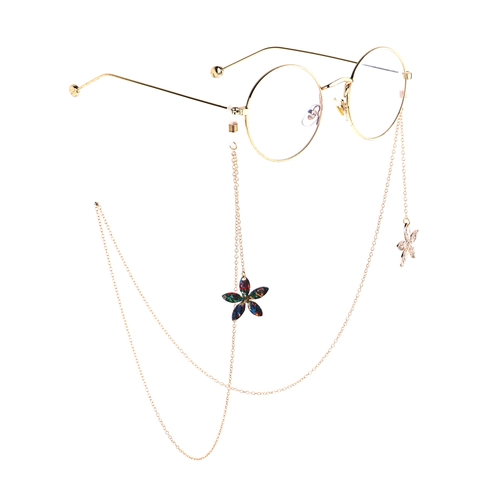 Gold Metal Glasses Chain With Colorful Flower Pendants Anti Slip Eyeglass Strap For Women Kids Fashion Accessories