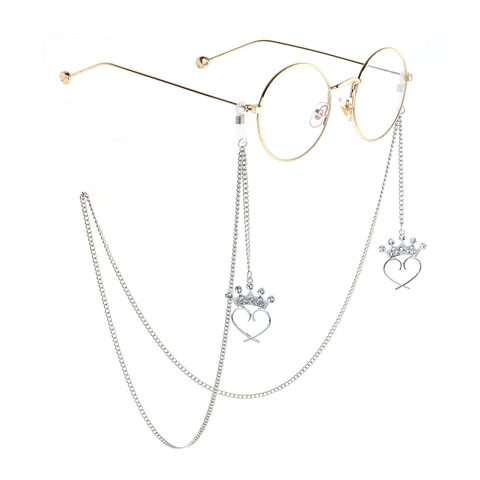 Fashion Rhinestone Crown Heart Alloy Glasses Chain Anti-slip Metal Eyewear Lanyard Strap Accessory For Women