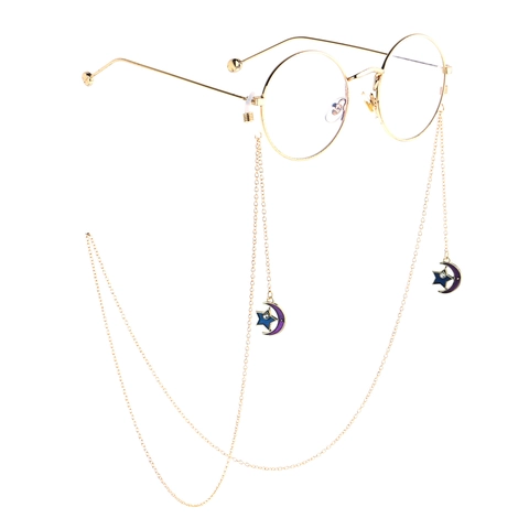 Gold Metal Glasses Chain With Enamel Star Moon Pendants Anti-Slip Eyewear Strap Retainer For Women