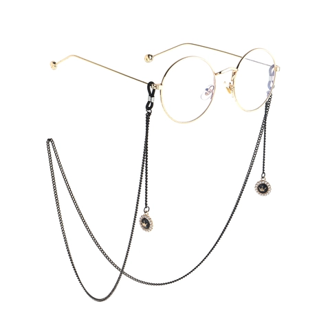 Elegante Catena Per Occhiali In Metallo Nero Con Pendente Perla Artificial Corona Cordino Antiscivolo Per Occhiali Accessorio Donna