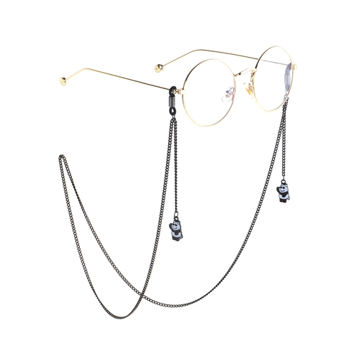 Black Metal Glasses Chain With Cute Panda Enamel Pendants Anti-Slip Eyeglass Strap For Women Girls Fashion Neck Hanging