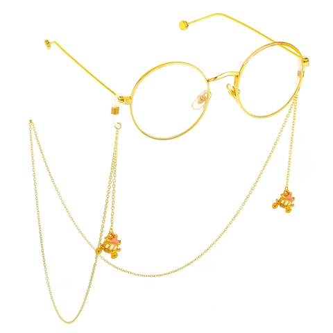 Glasses Chain Metal Gold Pink Enamel Pumpkin Carriage Pendant Anti-slip Eyeglass Strap Holder Accessory For Women