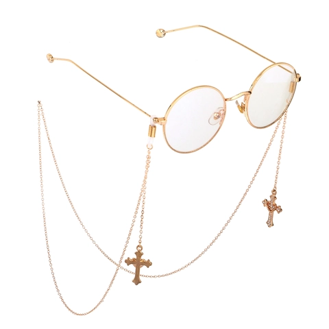 Fashion Gold Metal Glasses Chain Rhinestone Cross Pendant Anti-Slip Eyewear Strap Holder Women Accessory