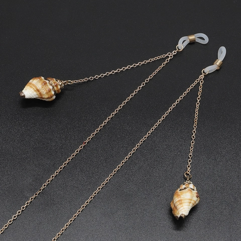 Handmade Metal Glasses Chain With Natural Conch Shell Non Slip Eyewear Lanyard Gold Bohemian Style For Women