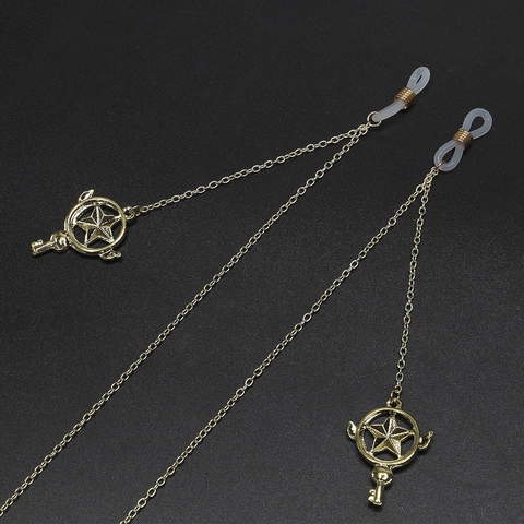 Non Slip Glasses Chain Gold Alloy Eyeglass Strap With Star Key Pendant Vintage Magic Wand Style Decorative Accessory