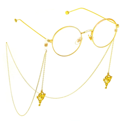 Non Slip Glasses Chain Gold Alloy Eyeglass Strap With Star Key Pendant Vintage Magic Wand Style Decorative Accessory