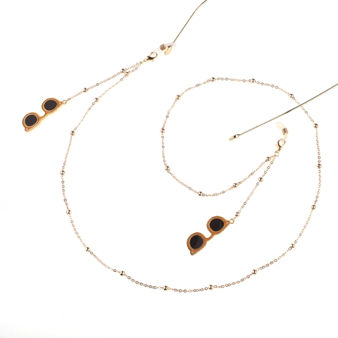 Fashion Gold Metal Beaded Glasses Chain With Mini Sunglasses Pendants Anti-Slip Eyewear Strap Lanyard For Women